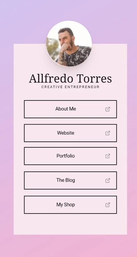 Allfredo Torres - Creative Entrepreneur & Designer Link-in-Bio profile on LinkForge